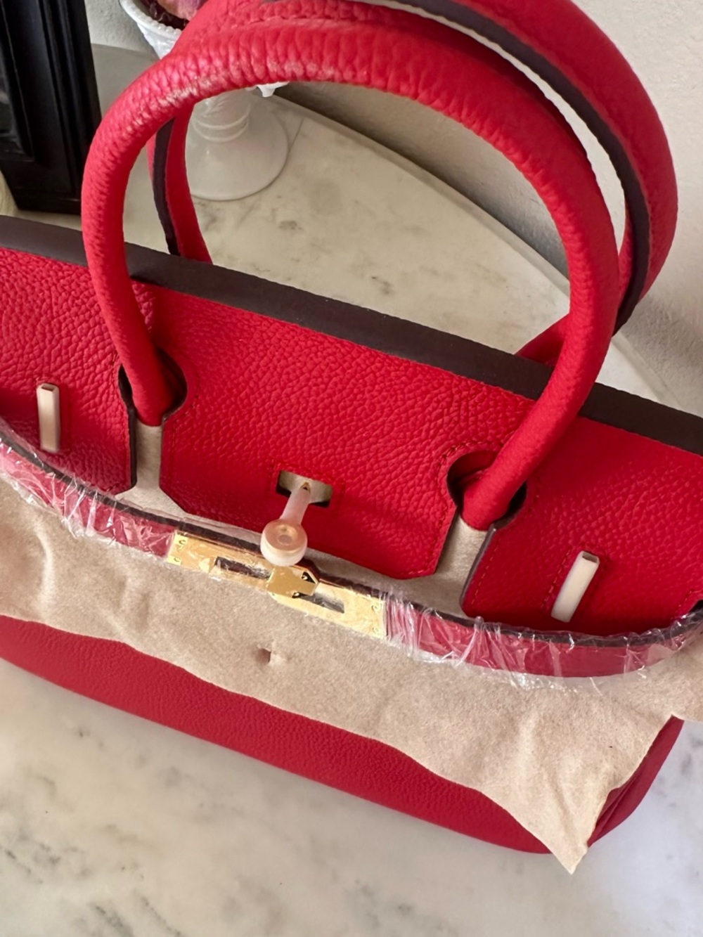 Genuine Leather Satchel Structured Top-Handle Bag BK30 with Gold Hardware - Picture 6 of 15